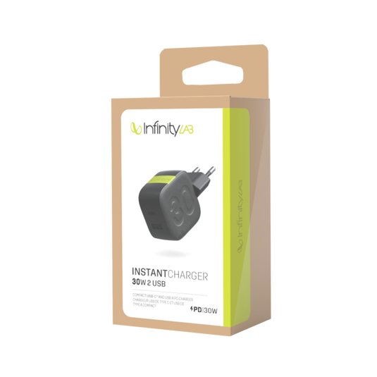 InstantCharger 30W 2 USB - Black - Compact USB-C and USB-A PD charger - Detailshot 10 image number null
