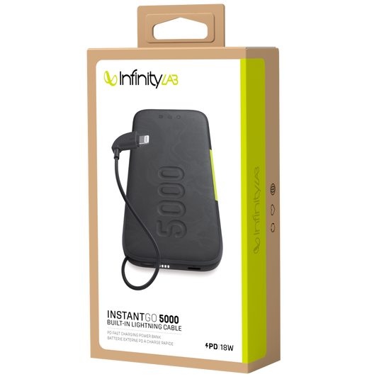 InstantGo 5000 Built-in Lightning Cable - Black - 18W PD fast charging power bank - Detailshot 5 image number null